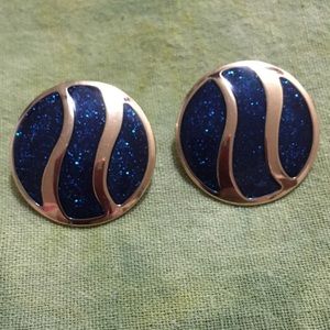 >>VINTAGE<<Earrings Metallic Blue & Gold-Tone